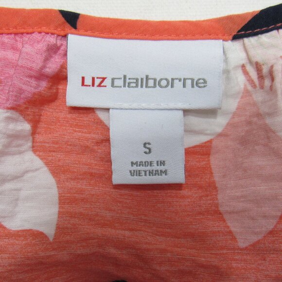 Liz Claiborne Orange Floral Women's Round Neck Short Sleeve Blouse Top Size S - Picture 3 of 5